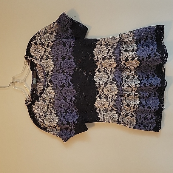 Eva Franco Anthropologie Blue Lace Short Sleeve Peplum Top S - Picture 1 of 12